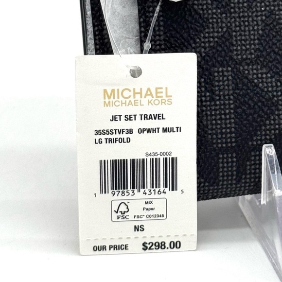 Michael Kors Jet Set Large Signature Logo TriFold Wallet Optic White Multi - Picture 10 of 10